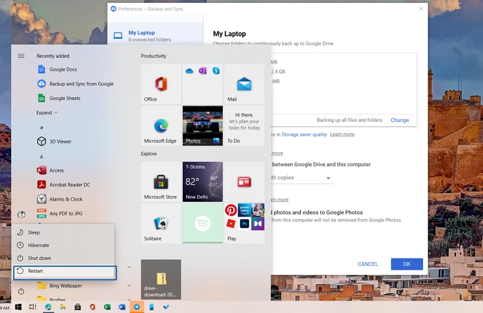 Appuyez sur la touche Shift et cliquez sur l'option Redémarrer
