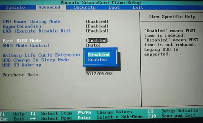 vérifier les paramètres du bios