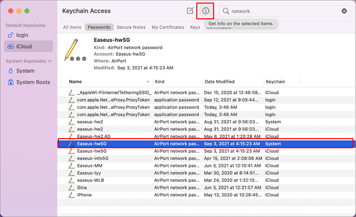 Cliquer pour voir les informations sur le wifi