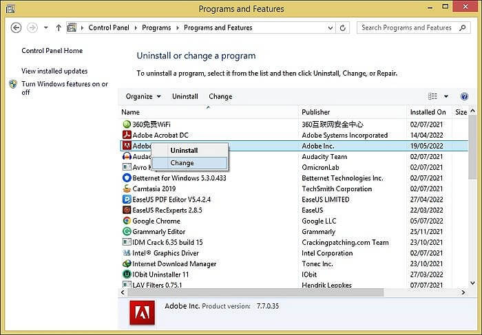 faites un clic droit sur le programme et sélectionnez modifier