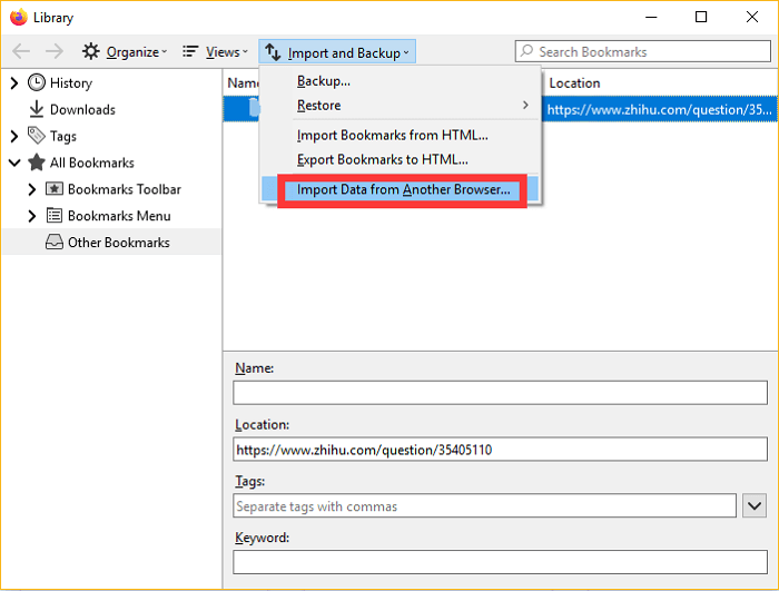 transférer les signets de chrome à firefox - 1
