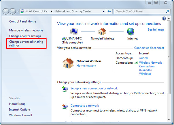 modifier les paramètres de partage avancés