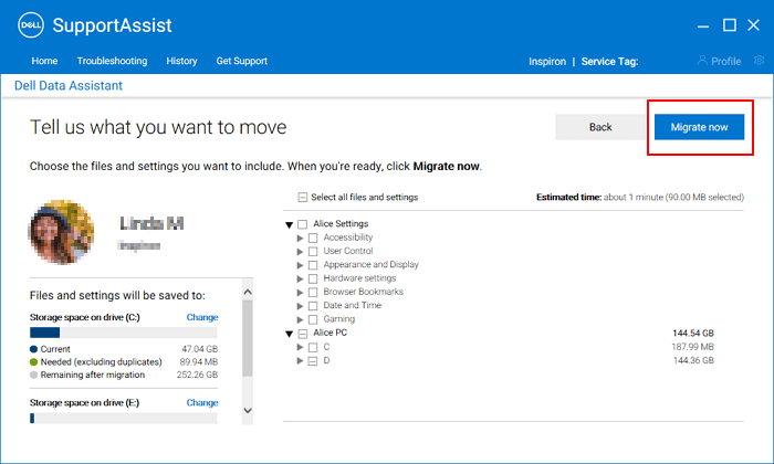 Configurer le contenu du transfert