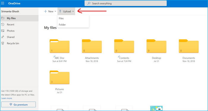 Uploader des fichiers sur OneDrive