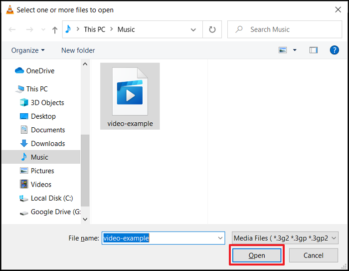 sélectionner le dossier du fichier dans vlc