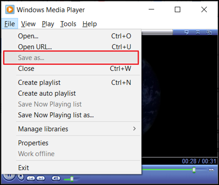 windows media player cliquez sur enregistrer sous