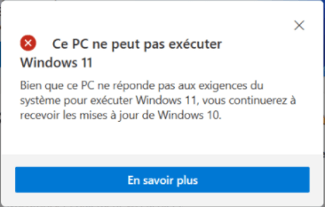 ce pc ne peut pas executer windows 11