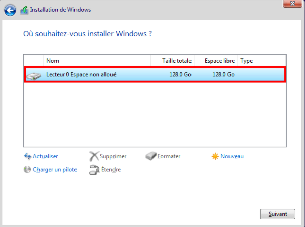 choisir la partition système à installer windows 11