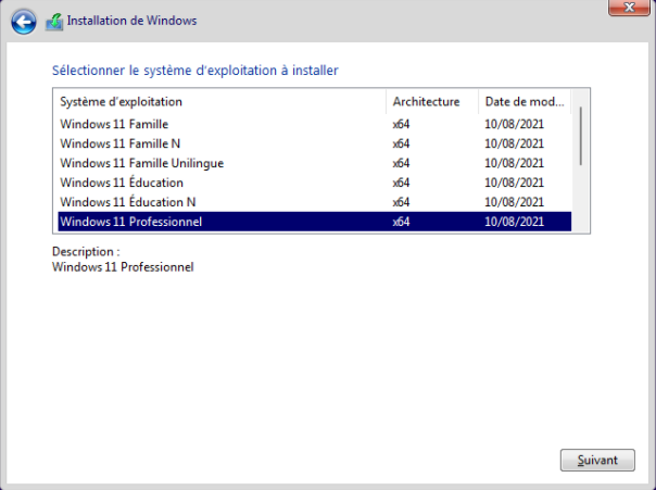 sélectionner le systèmes d'exploitation à installer