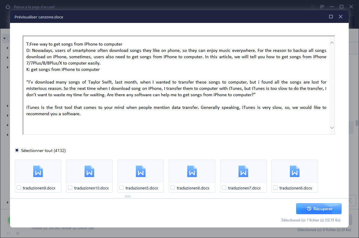 sélectionnez des documents Word et récupérez