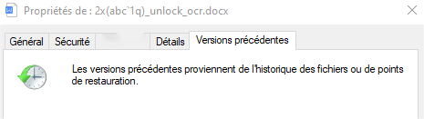 récupérer la version précédente du fichier excel