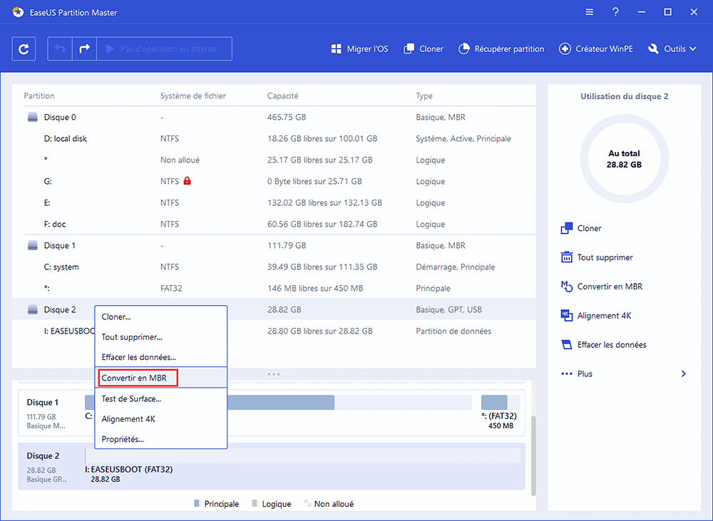 Comment Convertir Gratuitement Un Disque Gpt En Mbr Sans Perdre Des Données Easeus 1430