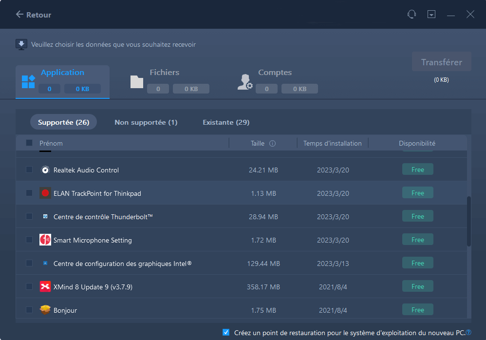 sélectionnez l'antivirus à transférer