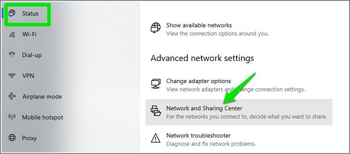 ouvrir le centre de réseau et de partage