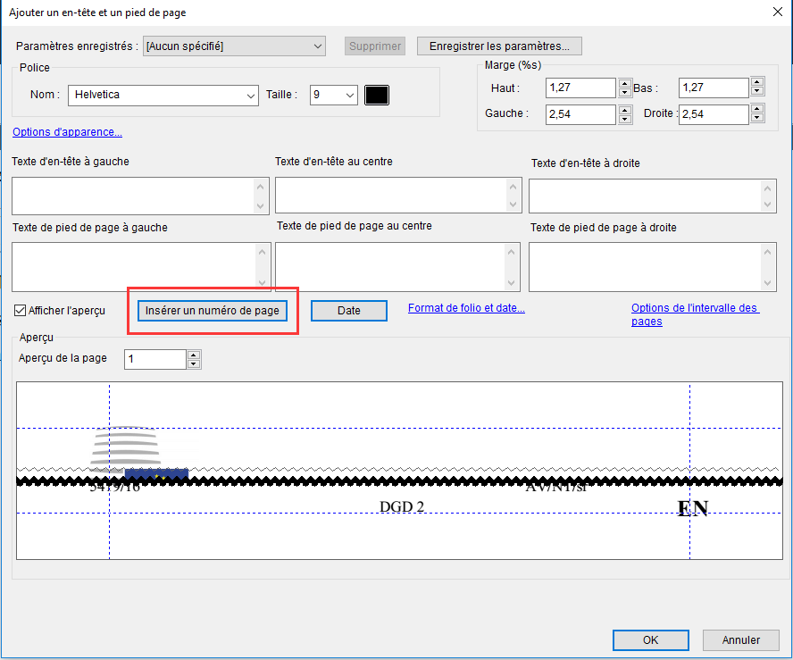 ajouter un en-tête et un pied de page