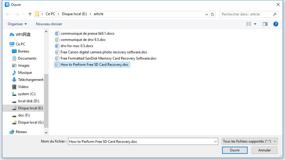 importer word depuis un dossier