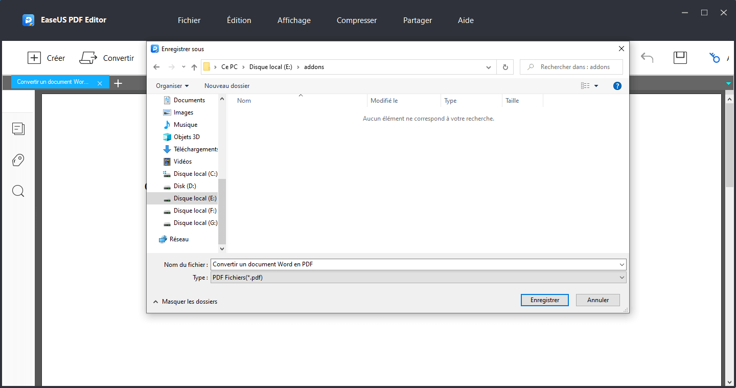 enregistrer le fichier pdf
