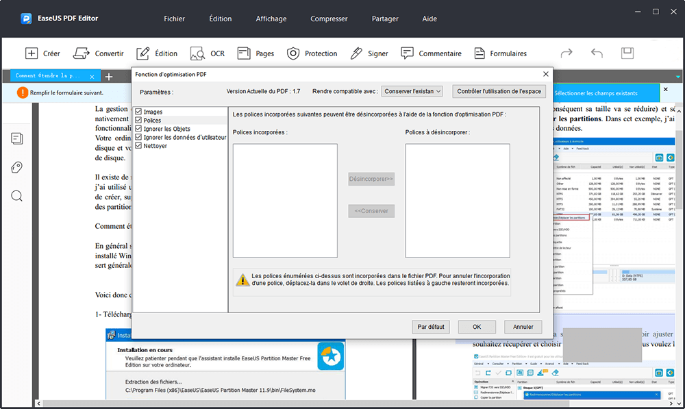 Incorporer des polices dans un document PDF