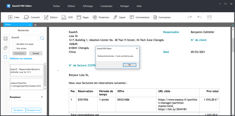 Résultat de la recherche de mots PDF EaseUS
