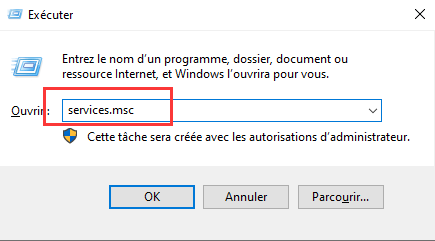 invoquez la boîte d'exécution et tapez services.msc