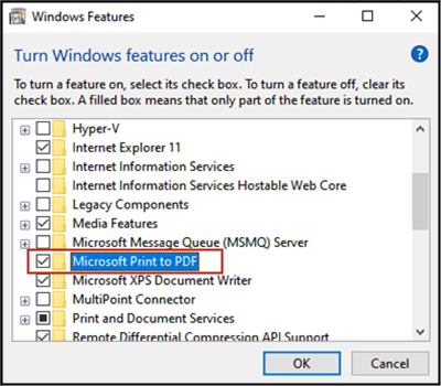 trouver microsoft print to pdf dans Fonctionnalités de Windows