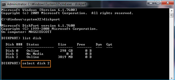 effacer le disque ntfs
