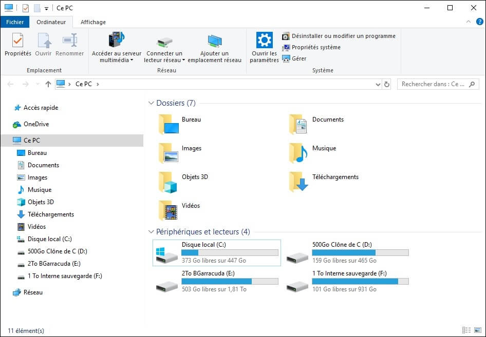 Sélectionnez le lecteur externe dans l'Explorateur de fichiers Windows 10